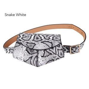 Black and White Snake Print Belted Bag